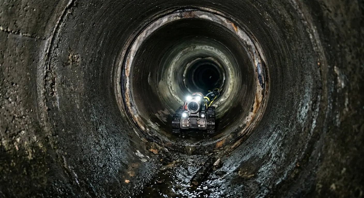 Robotic sewer camera inspecting pipe interior for Drain Snake Service in Hope